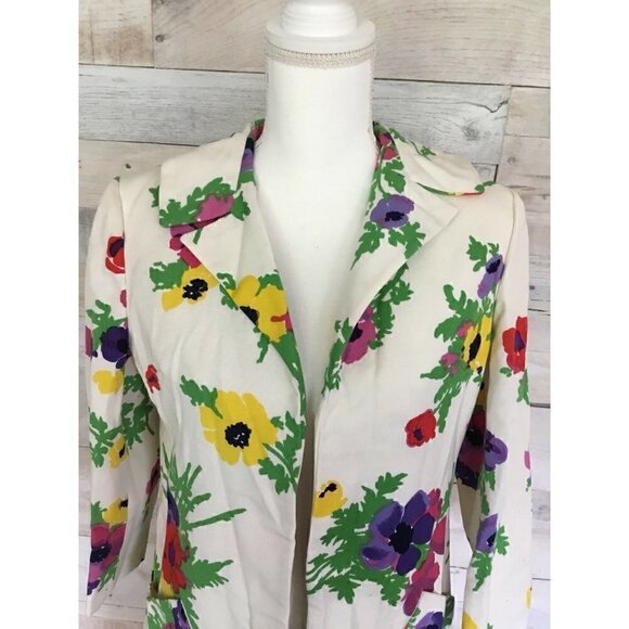 Vintage David Crystal Multicolor Floral Long Jacket Coat medium - Picture 2 of 12